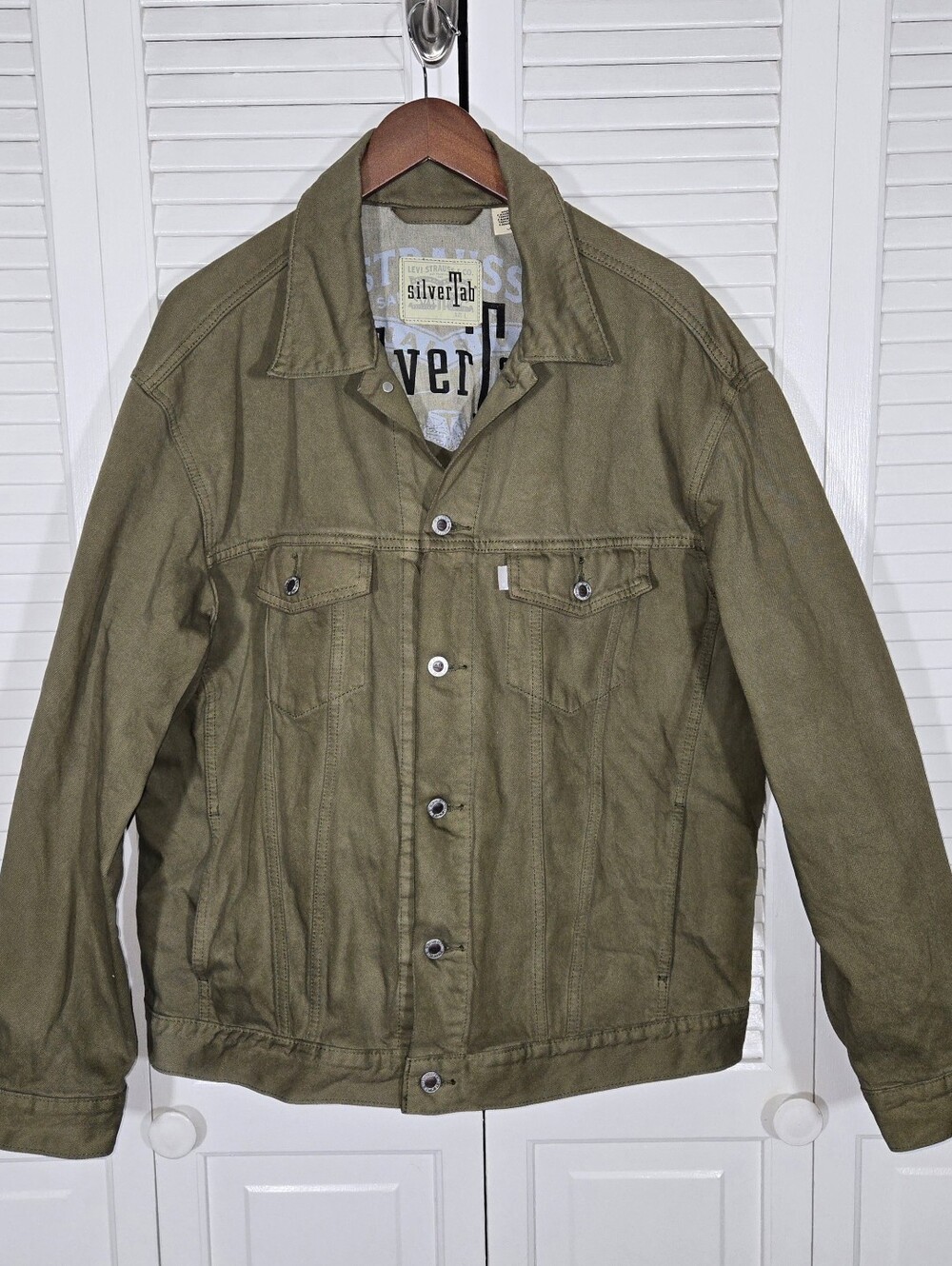 Levi Strauss Silver Tab Olive Green Trucker Oversized Denim Jacket Sz L